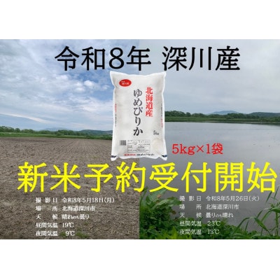 令和8年産新米 予約受付開始  北海道深川産 ゆめぴりか 5kg×1袋【1741494】