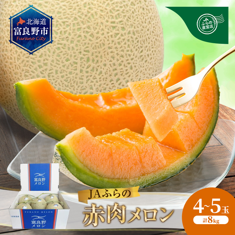 【2026年8月～発送】JAふらの 赤肉メロン 4～5玉（計8kg）富良野市 メロン フルーツ 果物