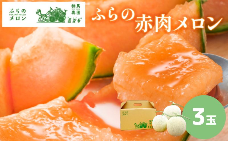 [2026年6月発送]ふらの 赤肉 メロン 3玉入 各2kg前後(相馬農園) メロン フルーツ 果物