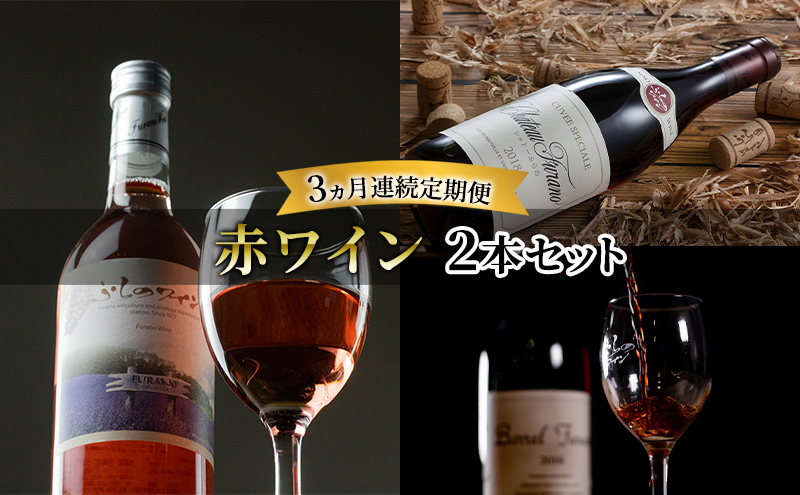 【全3回赤ワイン定期便 3ヵ月連続！赤ワイン2本セット】※申込の翌月から お酒 酒 ワイン ぶどう 飲み物 アルコール 北海道 送料無料 道産 富良野市 ふらの