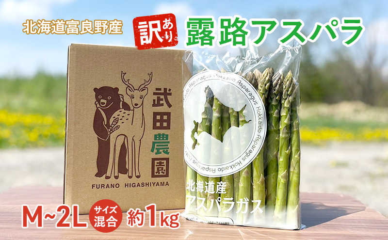 ［武田農園とれたて直送］訳あり グリーンアスパラ M～2Lサイズ混合 約1kg ご家庭用 やわらかくて抜群に甘い！北海道 富良野産 ( アスパラガス アスパラ 野菜 新鮮 産地直送 先行予約 限定 )