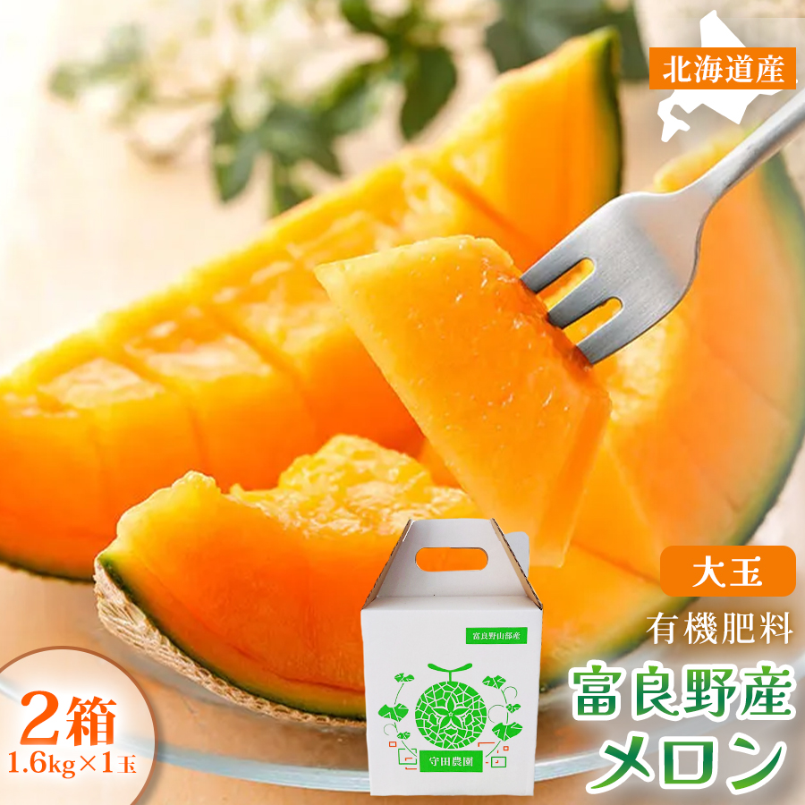 【糖度15度以上 赤肉メロン】富良野産 メロン 1.6kg×1玉 2箱 計3.2kg｜北海道富良野市 7～8月発送 ご褒美 プレゼント メロン 赤肉メロン 富良野メロン 果物 フルーツ とろける甘さ 夏季限定 旬の味覚 芳醇な香り