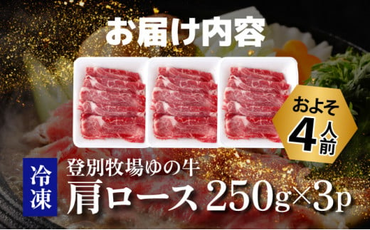 登別産国産牛ブランド【登別牧場ゆの牛(うし)】 肩ロース 750g