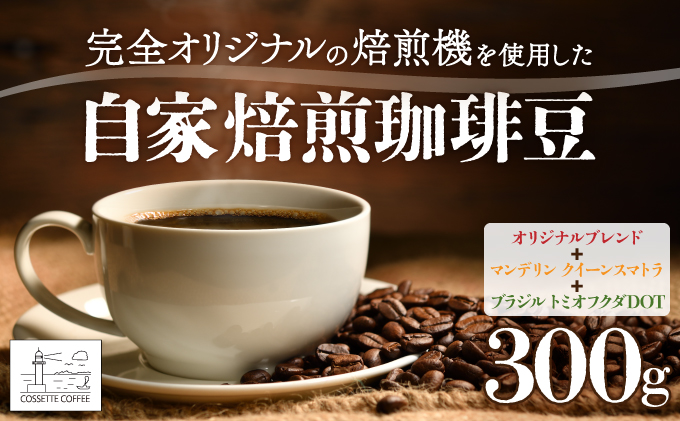 自家焙煎 コーヒー豆 100g×3個セット 300g（自家焙煎 コーヒー豆 オリジナルブレンド・マンデリン クイーンスマトラ・ブラジル トミオフクダDOT 各100g×3個セット）