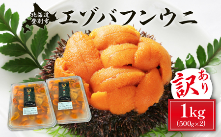 ≪規格外品1kg≫ 無添加　エゾバフンウニ塩水パック1kg　配送期間B：10月下旬〜11月下旬迄 [mh-0250_B]
