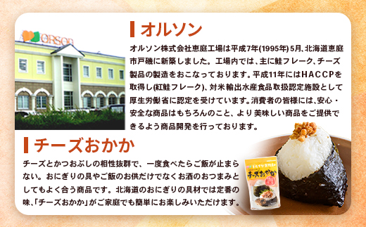 【定期便：全11回】 オルソン おむすび専門店 チーズおかか 45g 4袋 オンライン 申請 ふるさと納税 北海道 恵庭 チーズ おかか おむすび おにぎり ご飯のお供 お弁当 おつまみ 酒のつまみ 工場直送 定期便 11ヶ月 恵庭市【040045】
