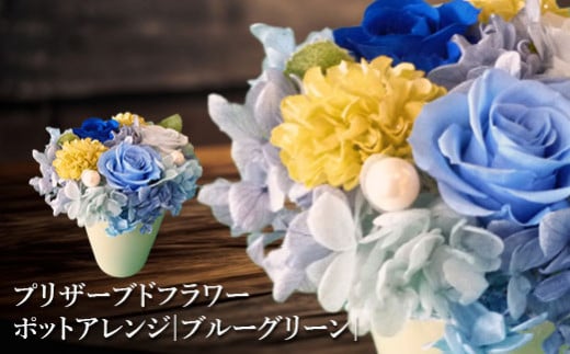 プリザーブドフラワー　ポットアレンジ（ブルーグリーン）【14001601】