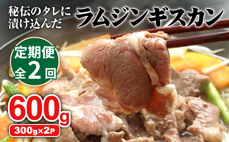 【定期便：全2回】 味付きジンギスカン 300g×2個 オンライン 申請 ふるさと納税 北海道 恵庭 ラム肉 ラム 味付き タレ 羊 羊肉 肉 お肉 ジンギスカン 焼肉 バーベキュー BBQ アウトドア 定期便 2ヶ月 恵庭市【160020】