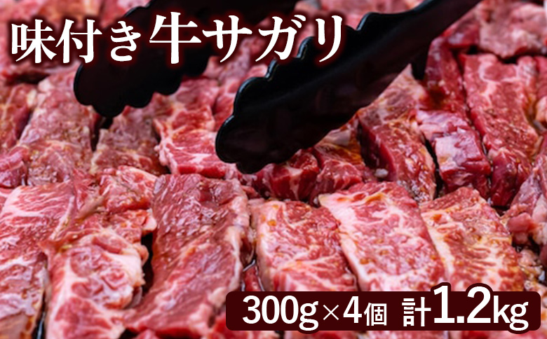 味付き牛サガリ 300g 4個 計1.2ｋg オンライン 申請 ふるさと納税 北海道 恵庭 サガリ 味付き タレ 味付き肉 牛 牛肉 横隔膜 肉 お肉 焼肉 バーベキュー BBQ アウトドア 恵庭市【160031】