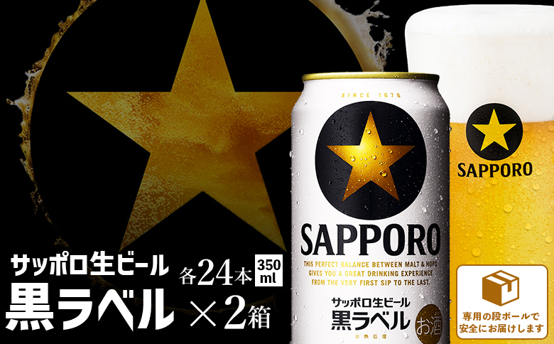 黒ラベル350ml×24本×2箱 | サッポロビール サッポロ ビール 黒ラベル 350ml 48本 2箱 生ビール 晩酌 おつまみ 晩餐 お酒 酒 黒 麦芽 北海道工場 北海道 ふるさと納税 恵庭市 恵庭[300175]