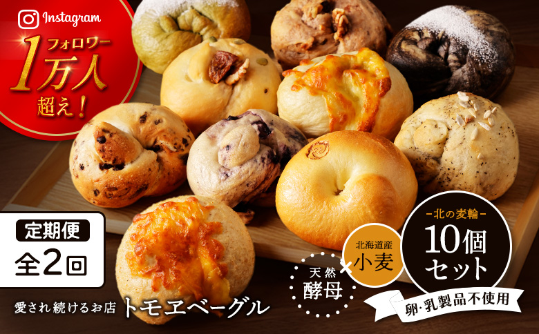 【定期便：全2回】トモヱベーグル ギフトセット「北の麦輪（むぎわ）１０個セット」【330003】