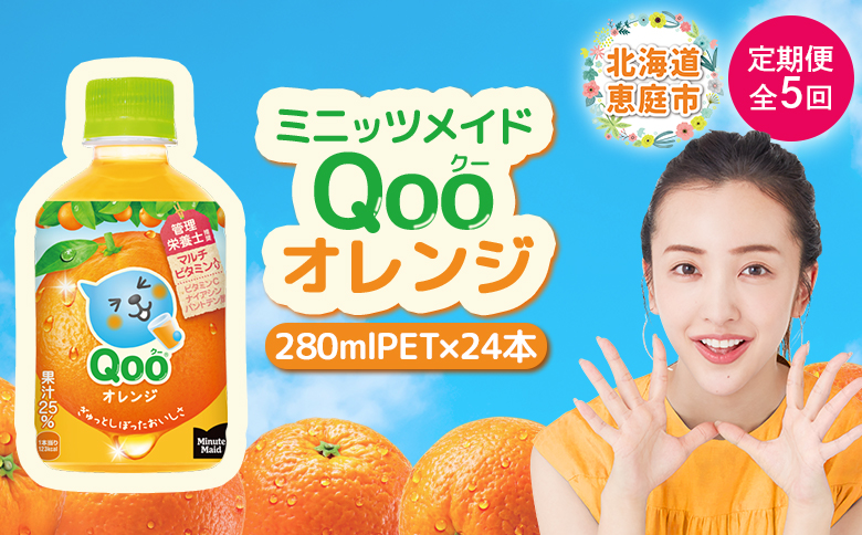 【定期便：全5回】ミニッツメイド Qoo オレンジPET　280ml×24本【380077】