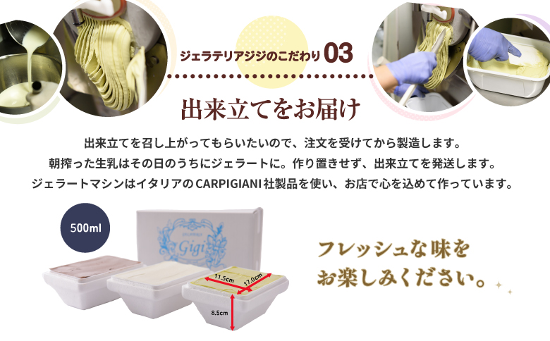 ジェラテリアGigiのイタリアンジェラート人気の味2種+選べる味の3種セット【43000401】