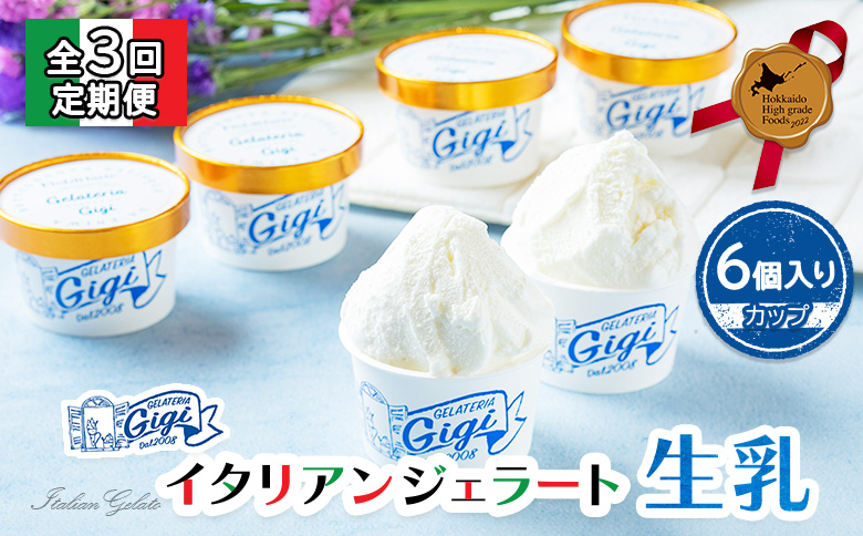 【定期便：全3回】ジェラテリアGigiのイタリアンジェラート『生乳』【カップ6個入】【430036】