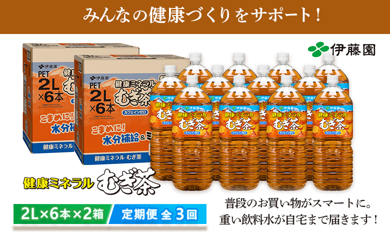 『定期便：全3回』健康ミネラル麦茶2L×6本×2箱【500005】