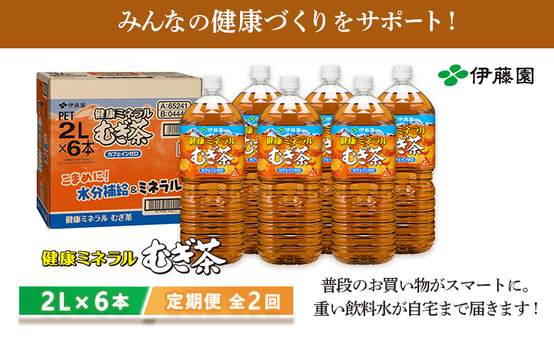 『定期便：全2回』健康ミネラルむぎ茶2L×6本【500008】