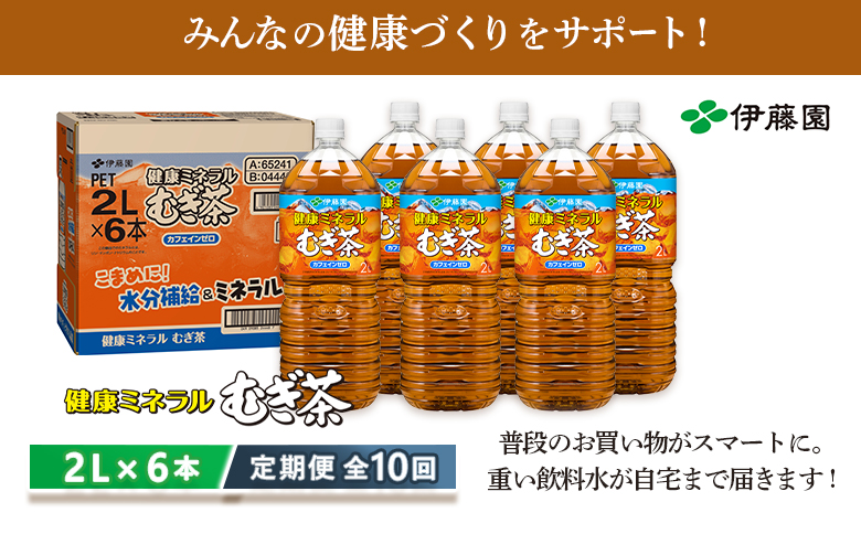 『定期便：全10回』健康ミネラルむぎ茶2L×6本【500013】