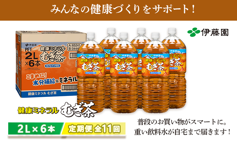 『定期便：全11回』健康ミネラルむぎ茶2L×6本【500014】