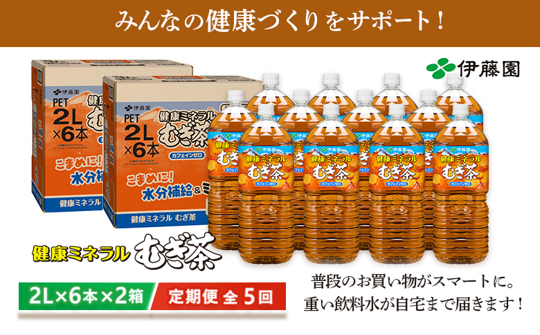 『定期便：全5回』健康ミネラルむぎ茶2L×6本×2箱【500018】