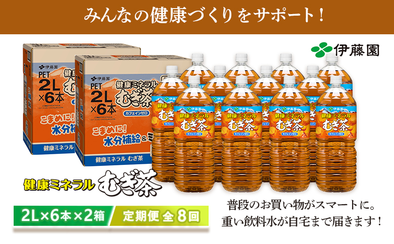『定期便：全8回』健康ミネラルむぎ茶2L×6本×2箱【500020】