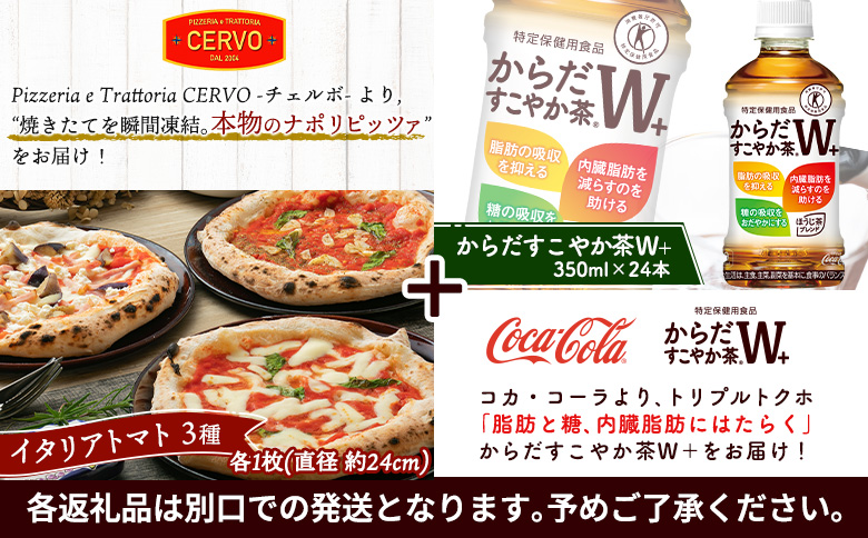 石窯ピッツァ 3枚 トマト3種 からだすこやか茶 350ml 24本 コラボ 返礼品 ピザ 石窯ピザ マルゲリータ マリナーラ ラザーニャ お茶 茶 トクホ 特定保健用食品 健康 ふるさと納税 北海道 恵庭市 恵庭【C99008】