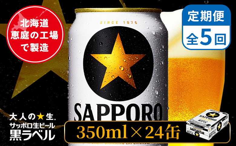 【定期便：全5回】サッポロ黒ラベル 350ml×24本 ｜ サッポロ黒ラベル サッポロビール 24本 サッポロ 黒ラベル コク オンライン 申請 北海道 恵庭 完璧 ビール 生ビール お酒 酒 晩酌 定期便 定期 5回 5ヶ月 恵庭市【880040011905】