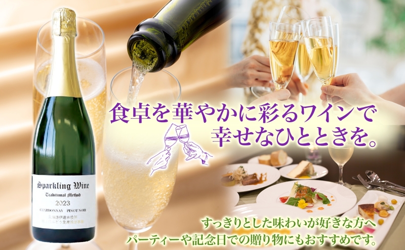 北海道 伊達スパークリングワイン 750ml 1本 2023 年産 限定醸造 スパークリングワイン ワイン 葡萄 ぶどう ブドウ 醸造 ヴィンテージ 白ワイン お酒 酒 アルコール 発泡酒 シャルドネ ピノ・ノワール 晩酌