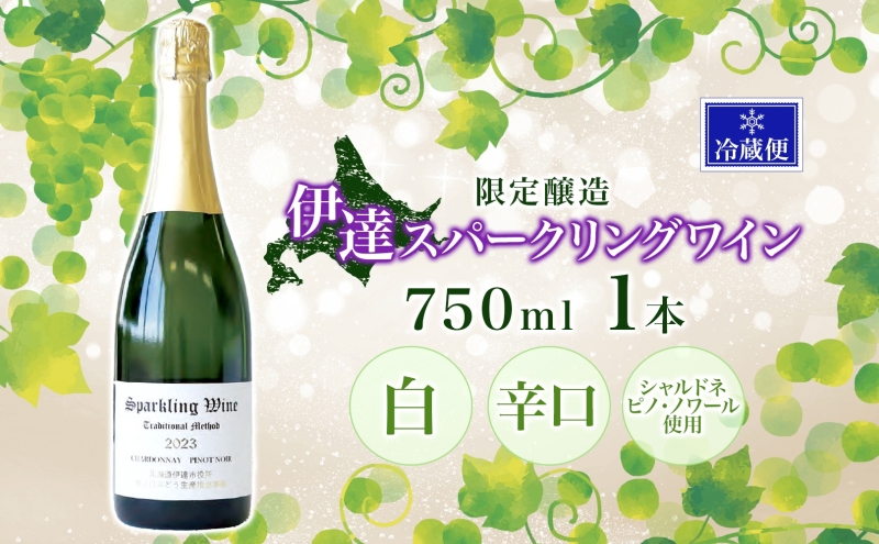 北海道 伊達スパークリングワイン 750ml 1本 2023 年産 限定醸造 スパークリングワイン ワイン 葡萄 ぶどう ブドウ 醸造 ヴィンテージ 白ワイン お酒 酒 アルコール 発泡酒 シャルドネ ピノ・ノワール 晩酌