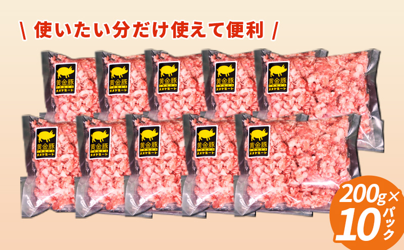 北海道 定期便 3ヵ月連続3回 豚ひき肉 あら挽き 200g 10パック 伊達産 黄金豚 三元豚 ミンチ 挽肉 お肉 小分け ミートソース カレー 大矢 オオヤミート 冷凍 送料無料