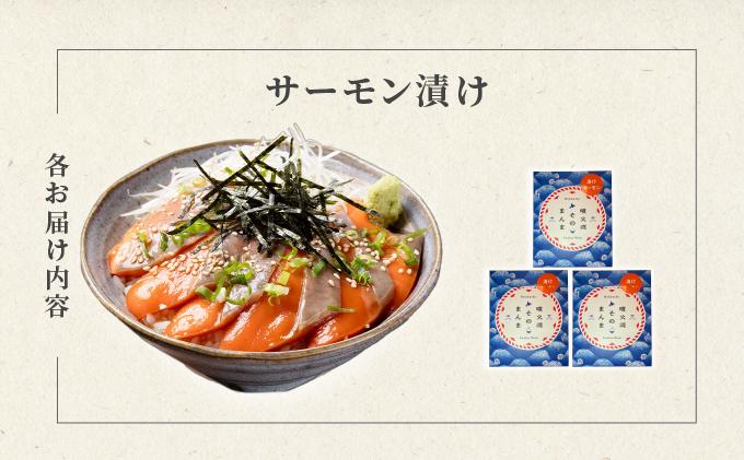 噴火湾そのまんま 漬けサーモン(わさび・醤油・海苔付き)3箱 旬菜一鮮 だて大和屋 厳選 魚介 海鮮 刺身 刺し身 小分け 新鮮 魚介類 魚貝類 加工食品 贈答 ギフト 贈り物 ご褒美