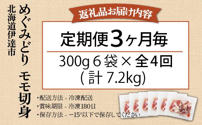 定期便 3ヵ月毎 全4回 北海道産 めぐみどり モモ 切身 300g 6袋 各1.8kg 鶏もも 鶏モモ もも 鶏肉 チキン 銘柄鶏 肉 冷凍 小分け 便利 時短 唐揚 焼鳥 鍋 ソテー プライフーズ 送料無料 伊達