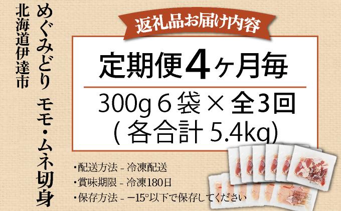 定期便 4カ月毎 全3回 北海道産 めぐみどり もも むね 各1.8kg 切身 モモ 鶏もも 鶏モモ ムネ 鶏むね 鶏ムネ 鶏肉 チキン 銘柄鶏 肉 冷凍 小分け 便利 時短 唐揚 焼鳥 鍋 ソテー プライフーズ 送料無料