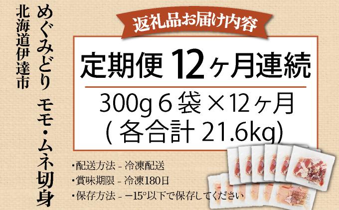 定期便 12カ月 連続 12回 北海道産 めぐみどり もも むね 各1.8kg 切身 モモ 鶏もも 鶏モモ ムネ 鶏むね 鶏ムネ 鶏肉 チキン 銘柄鶏 肉 冷凍 小分け 便利 時短 唐揚 焼鳥 鍋 ソテー プライフーズ 送料無料