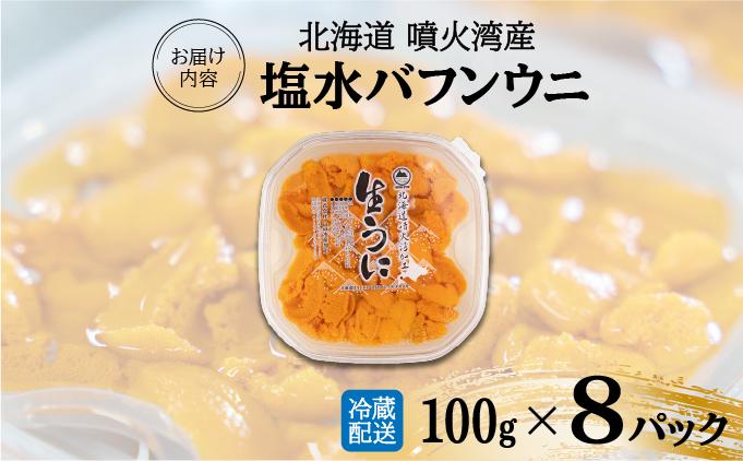 北海道 噴火湾産 塩水 バフンウニ 100g 8パック 計800g うに ウニ 雲丹 海鮮 海の幸 魚介類 ウニ丼 お寿司 濃厚 無添加 産地直送 お取り寄せ 山村水産 送料無料