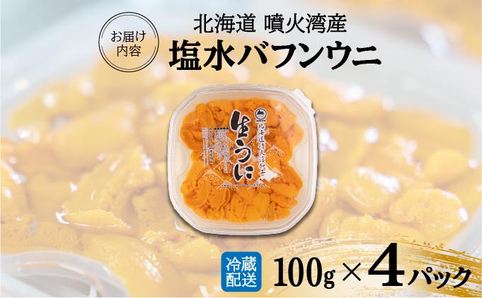 北海道 噴火湾産 塩水 バフンウニ 100g 4パック 計400g うに ウニ 雲丹 海鮮 海の幸 魚介類 ウニ丼 お寿司 濃厚 無添加 産地直送 お取り寄せ 山村水産 送料無料