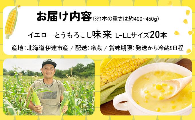 ＜先行予約＞【2026年発送】北海道産 とうもろこし 味来 L～LLサイズ 20本入り【55250823】トウモロコシ みらい ミライ とうきび スイート イエロー コーン 旬 新鮮 朝もぎ 農作物 甘い お取り寄せ 産地直送 送料無料