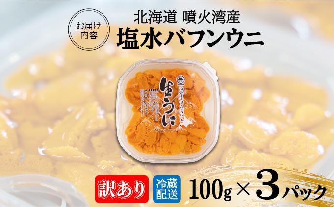 訳あり 北海道 噴火湾産 塩水 バフンウニ 100g 3パック 計300g うに ウニ 雲丹 海鮮 海の幸 魚介類 ウニ丼 お寿司 濃厚 無添加 産地直送 お取り寄せ 山村水産 送料無料