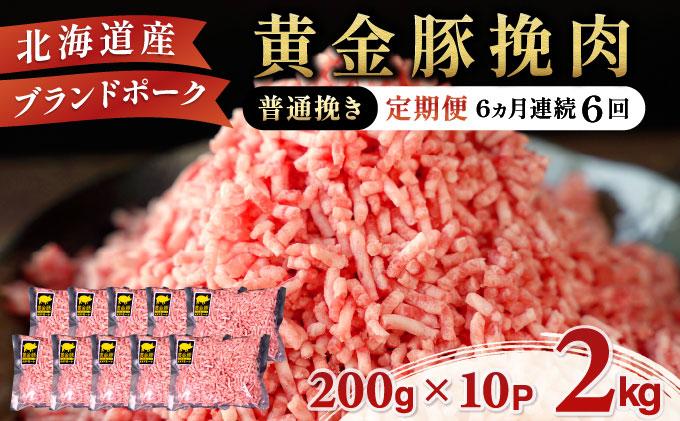 北海道 定期便 6ヵ月連続6回 豚ひき肉 普通挽き 200g 10パック 伊達産 黄金豚 三元豚 ミンチ 挽肉 お肉 小分け ハンバーグ 餃子 そぼろ 大矢 オオヤミート 冷凍 送料無料