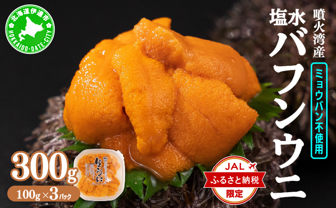 【JALふるさと納税限定】北海道 噴火湾産 塩水 バフンウニ 100g 3パック 計300g 《アフター保証付き》うに ウニ 雲丹 海鮮 海の幸 魚介類 ウニ丼 お寿司 濃厚 無添加 産地直送 お取り寄せ 山村水産 送料無料