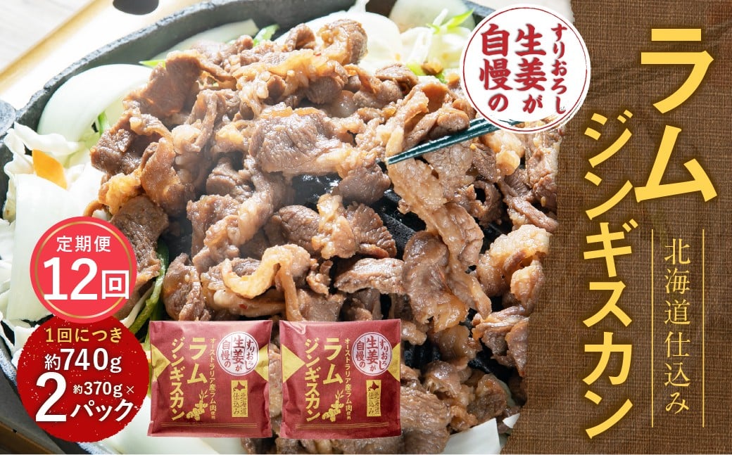 【12回定期便】 すりおろし生姜が自慢のラムジンギスカン （約370g×2パック） 【2026年4月上旬から順次発送予定】