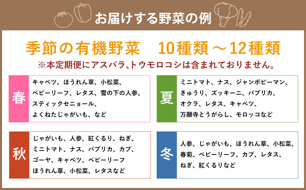 【有機JAS認定】【2ヶ月定期便】 季節の野菜詰め合わせ 〜有機野菜セットA〜
