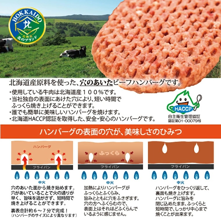 120023 北海道ビーフハンバーグ(150g×64)穴のあいたビーフハンバーグ(計 約9.6kg)  