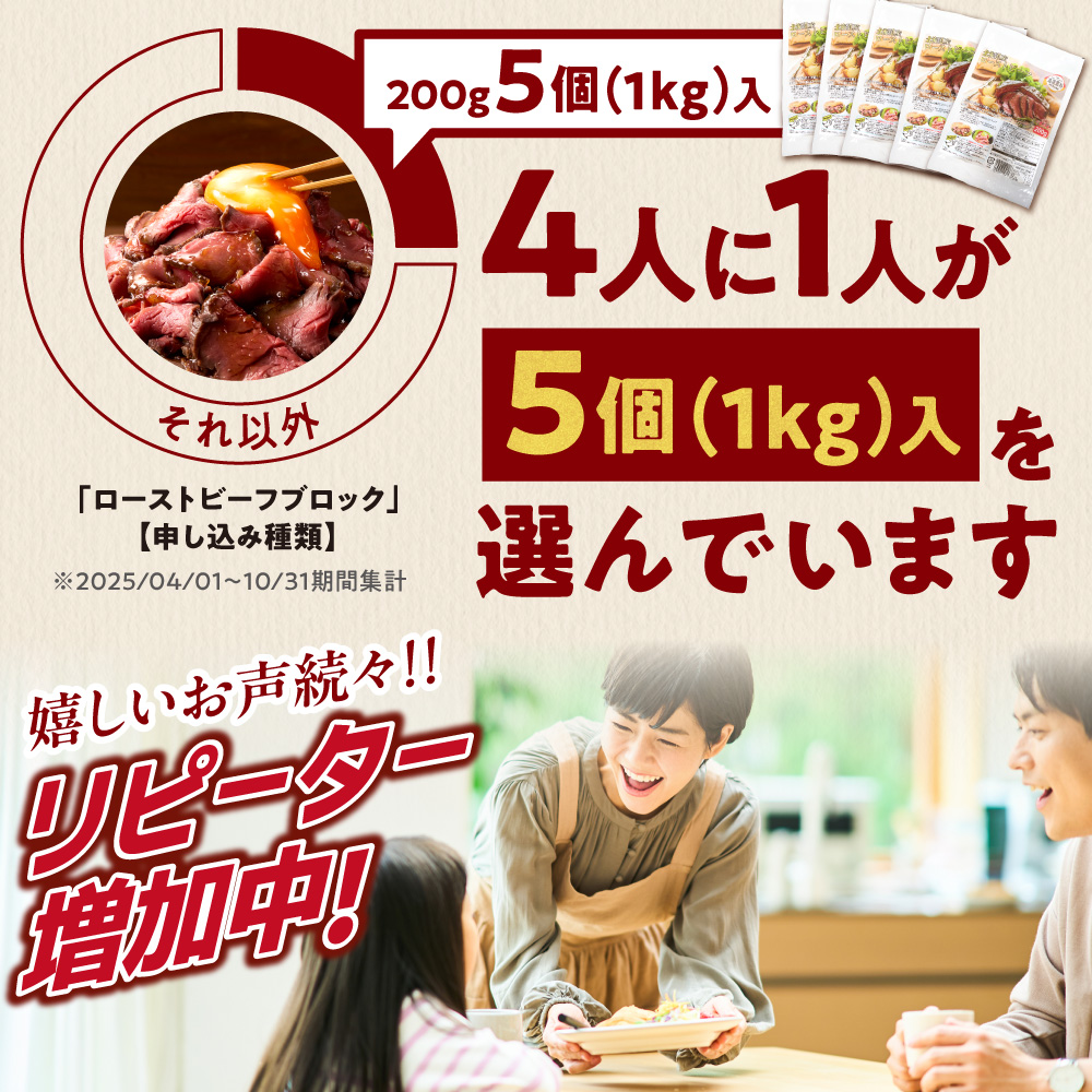 北海道産牛 ローストビーフブロック【200g×3個入】  