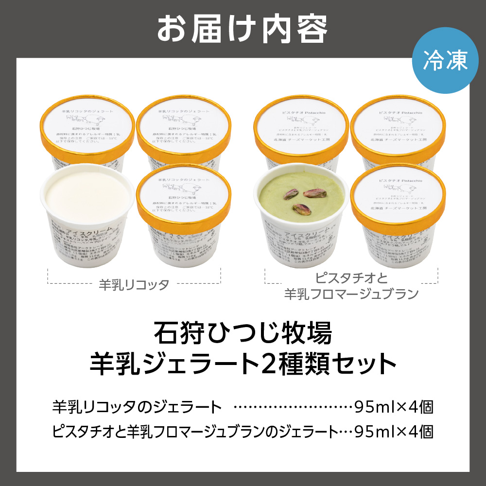 ピスタチオと羊乳フロマージュブランのジェラート95ml×4・羊乳リコッタのジェラート95ml×4