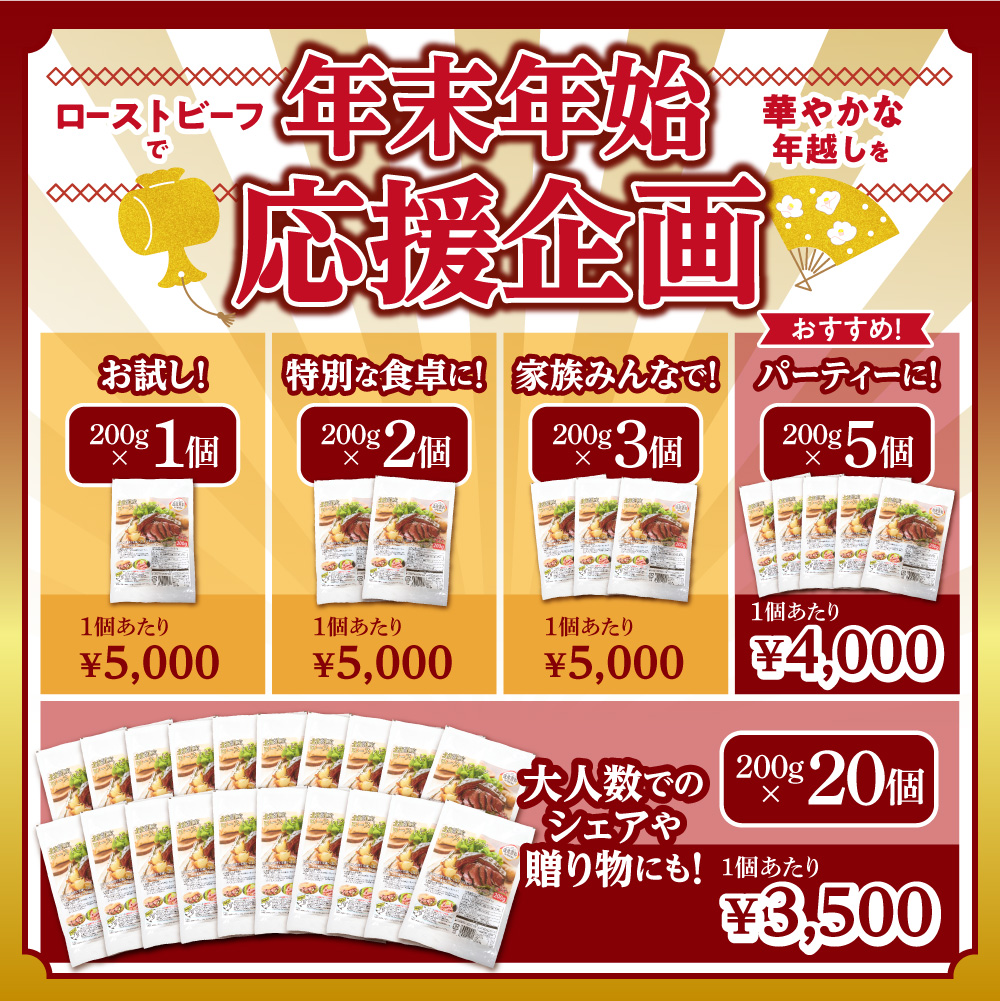 北海道産牛 ローストビーフブロック【200g×3個入】  