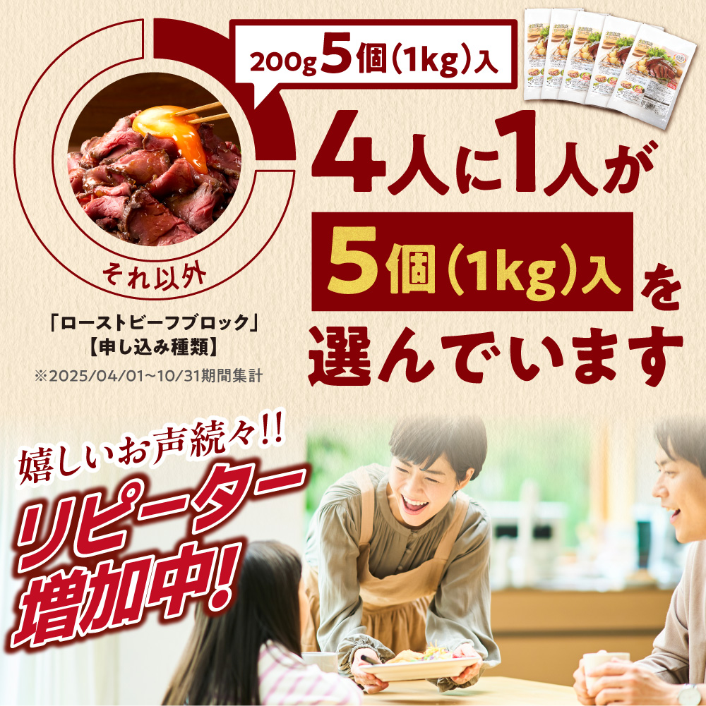 北海道産ローストビーフブロック【200g×10個入】計2kg | ローストビーフ 牛肉 ホクビー 北海道 石狩市
