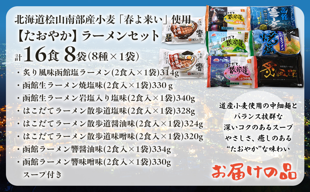 北海道桧山南部産小麦「春よ来い」使用　【たおやか】ラーメンセット HOKF001