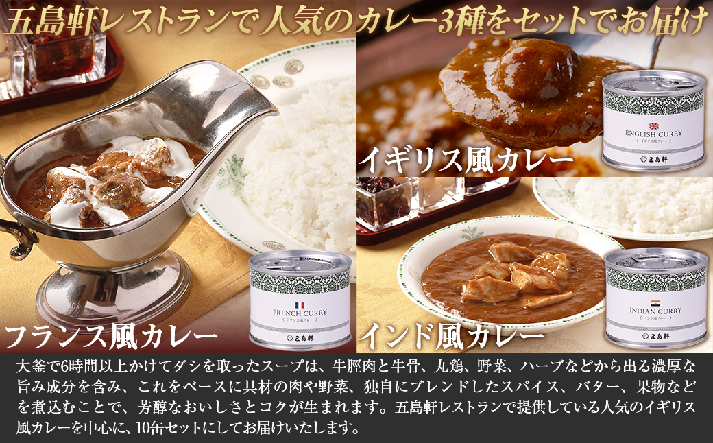 五島軒　オリジナル缶詰カレー3種10缶セット  HOKE021