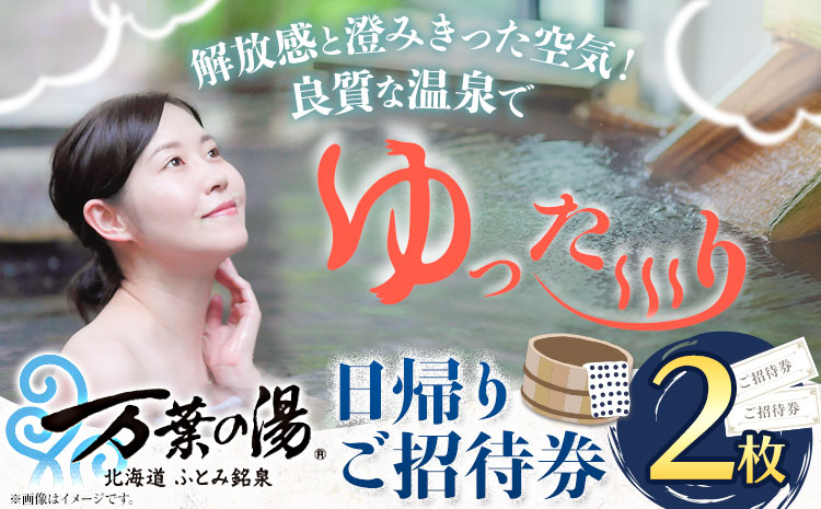 ふとみ銘泉万葉の湯日帰りご招待券 2枚 温泉 利用券 クーポン 国内旅行 観光 トラベル 体験 チケット 美肌の湯 カップル ペア 親子 シングル おひとり様 北海道 天然温泉 源泉かけ流し 露天風呂 大浴場