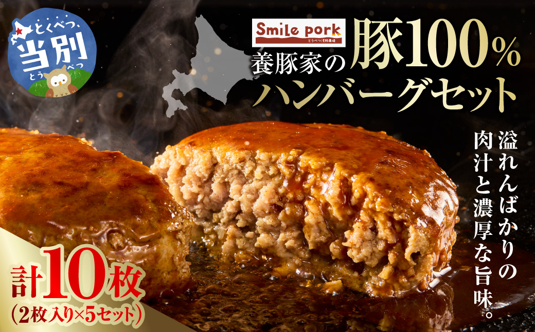 養豚家の豚100％ハンバーグセット 120g2枚入りパック×５セット計１０枚 豚肉 肉 厳選 国産 厳選 お取り寄せ グルメ おかず おすすめ スマイル ポーク 加工品 惣菜 簡単 冷凍 キャンプ BBQ